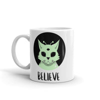 Believe (Alien Cat) White glossy mug