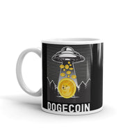 Abducting Dogecoin White glossy mug