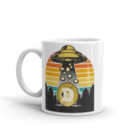 Abducting Dogecoin 2 White glossy mug