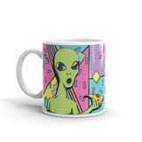 Alien Pizza Art White glossy mug