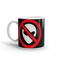 No Aliens White glossy mug