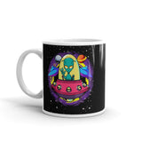 Alien in Spaceship White glossy mug