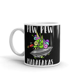 Pew Pew (UFO Unicorn) White glossy mug