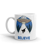 Believe (Cat UFO) White glossy mug