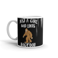 Girl Who Loves Bigfoot White glossy mug