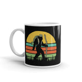 Bigfoot Hiking White glossy mug