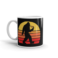 Bigfoot Eating Pizza White glossy mug