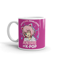 Just a Girl Who Loves Anime & K-pop White glossy mug