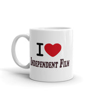 I Love Independent Film White glossy mug