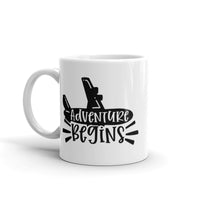 Adventure Begins White glossy mug