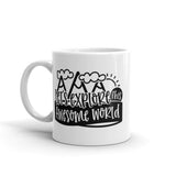 Let's Explore this Awesome World White glossy mug