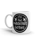 The Adventure Begins White glossy mug