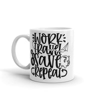 Work Travel Save Repeat White glossy mug