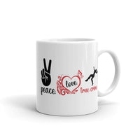 Peace Love & True Crime White glossy mug