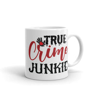 True Crime Junkie White glossy mug