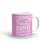 Jesus in Her Heart White glossy mug