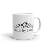 Walk by Faith White glossy mug