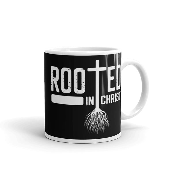 Rooted in Christ White glossy mug