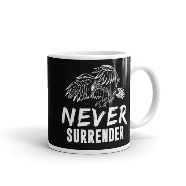 Never Surrender White glossy mug