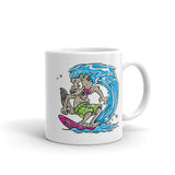 Surf Woof White glossy mug