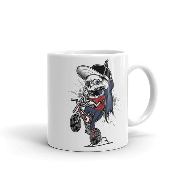 Skull Biker White glossy mug