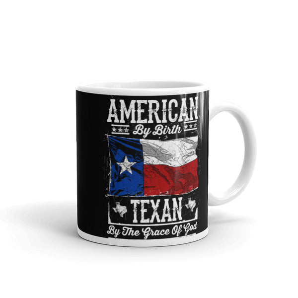 Texan by the Grace of God White glossy mug