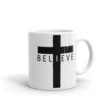 I Believe Cross White glossy mug