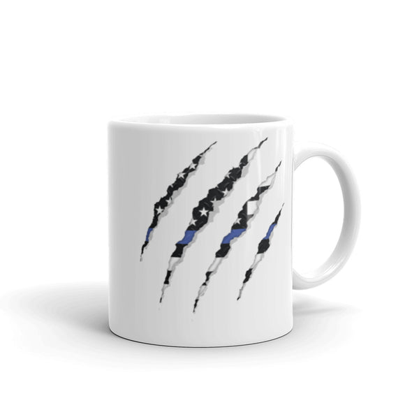 Thin Blue Line Flag Scratch White glossy mug