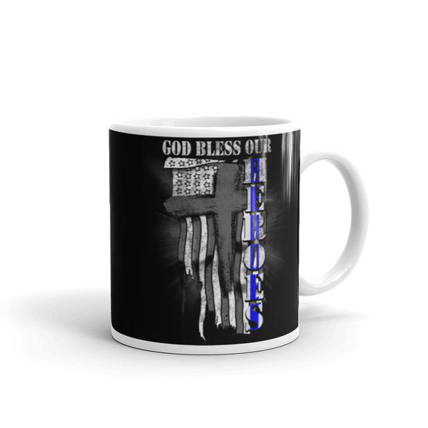 God Bless Our Heroes White glossy mug