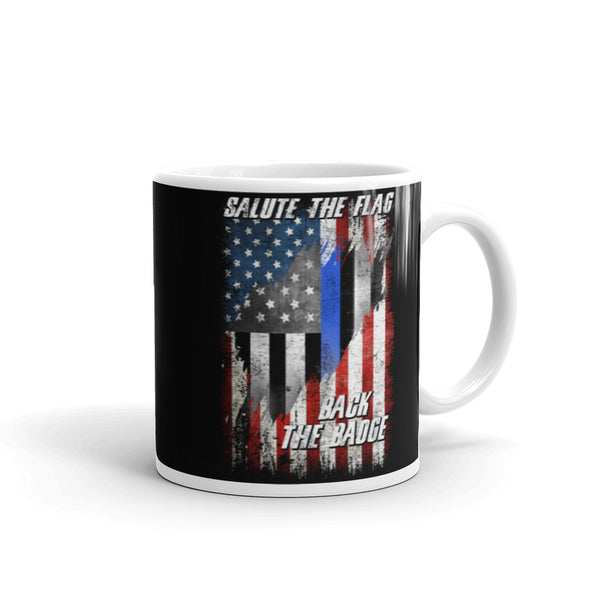 Back the Badge White glossy mug