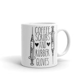 Coffee Scrubs and Rubber Gloves White glossy mug