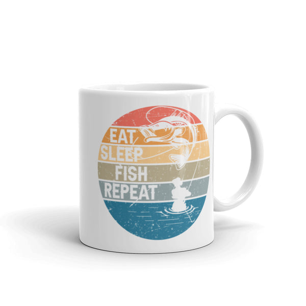 Eat Sleep Fish Repeat White glossy mug