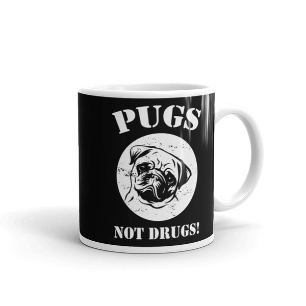 Pugs Not Drugs White glossy mug