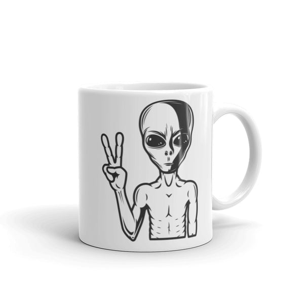 Alien Peace White glossy mug