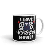 I Love Horror Movies White glossy mug