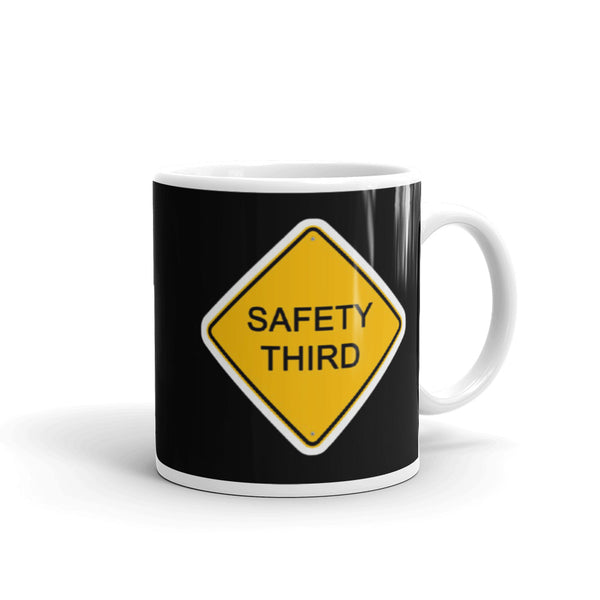 Safety Third White glossy mug