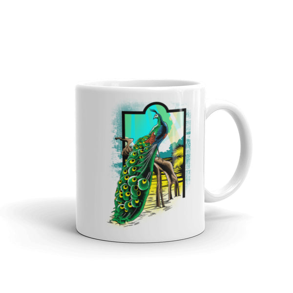 Peacock White glossy mug