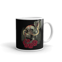 Skull Snake with Roses White glossy mug