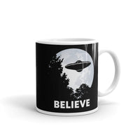 Believe (UFO Moon) White glossy mug