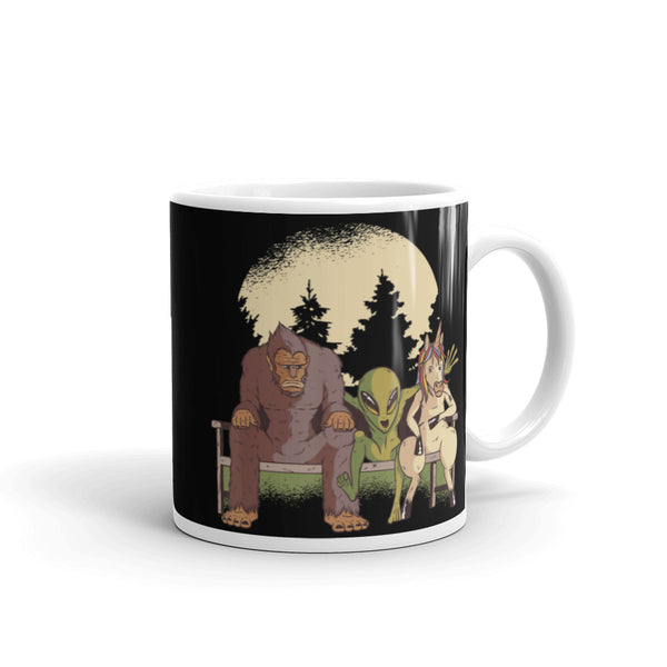 Cryptid Crew White glossy mug