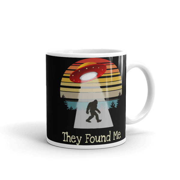 They Found Me (Bigfoot) White glossy mug