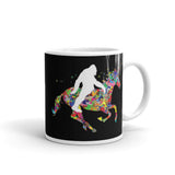 Bigfoot Riding Unicorn White glossy mug