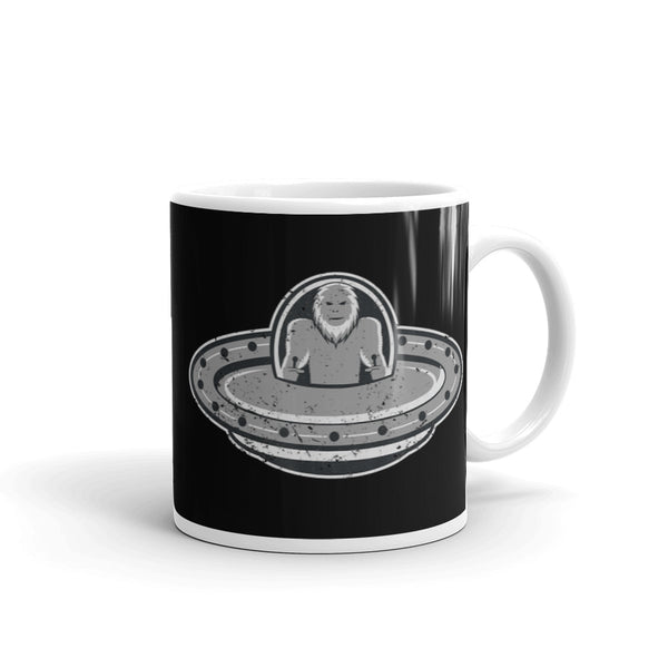 Bigfoot Flying UFO White glossy mug