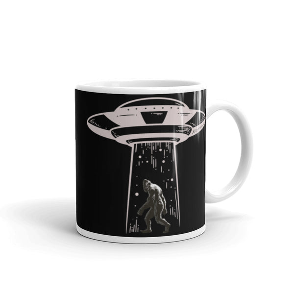 Abducting Bigfoot 3 White glossy mug