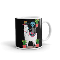 Alien on Llama White glossy mug