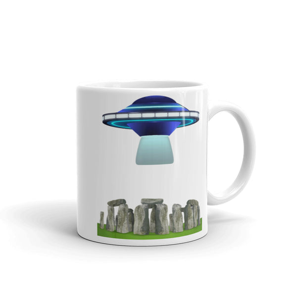 Stonehenge UFO White glossy mug