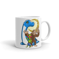 Nessie, Bigfoot, and Alien White glossy mug