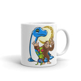 Nessie, Bigfoot, and Alien White glossy mug