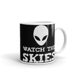 Watch the Skies White glossy mug