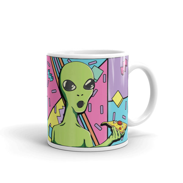 Alien Pizza Art White glossy mug